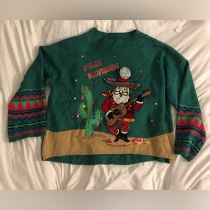 Holiday Time Women’s Green Christmas Theme Sweater Feliz Navidad EXTRA LARGE XL